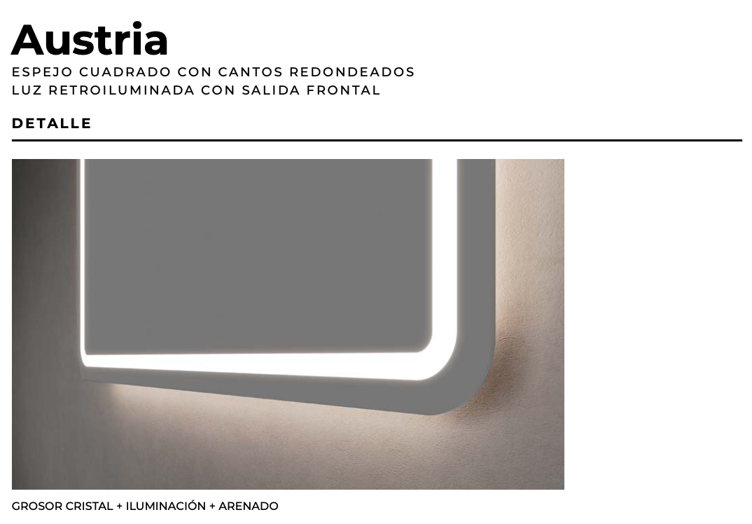 Square bathroom mirror with rounded edges and front light Austria by Ledimex