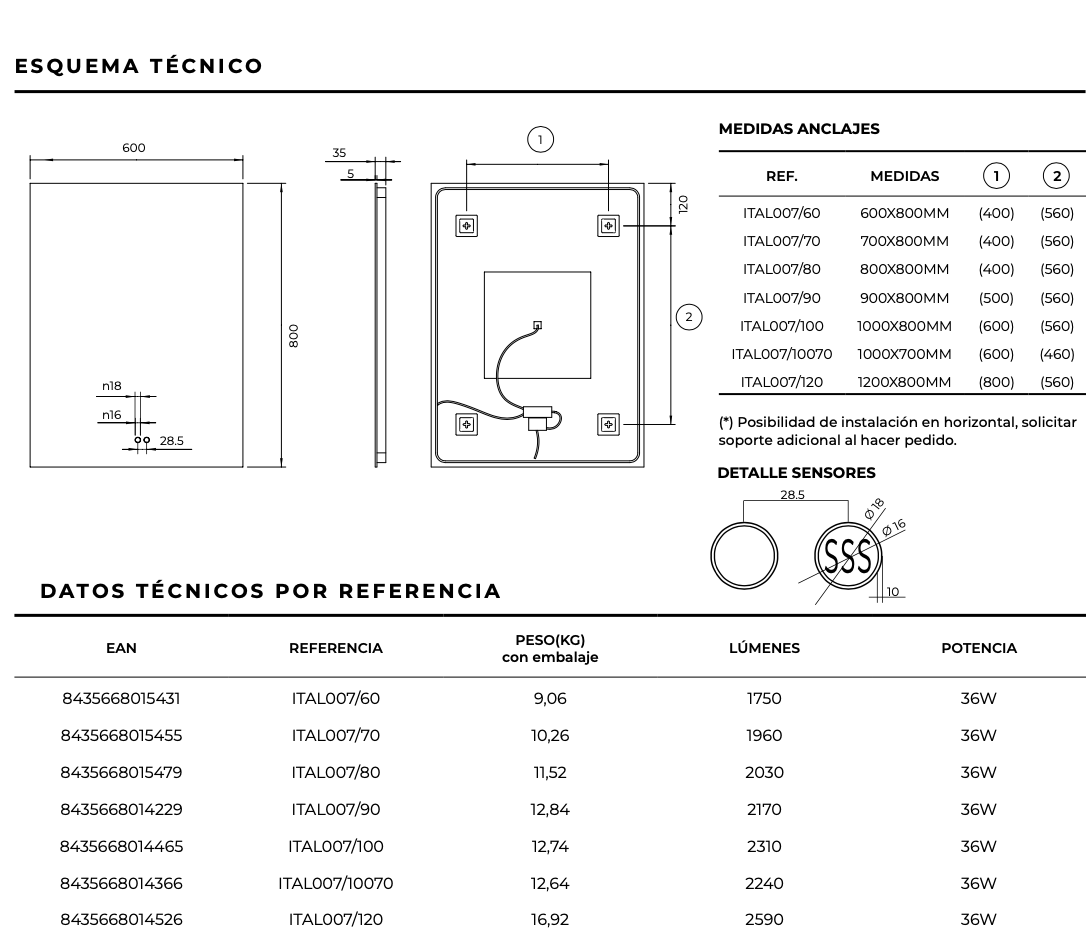 Italia anti-fog backlit square bathroom mirror by Ledimex