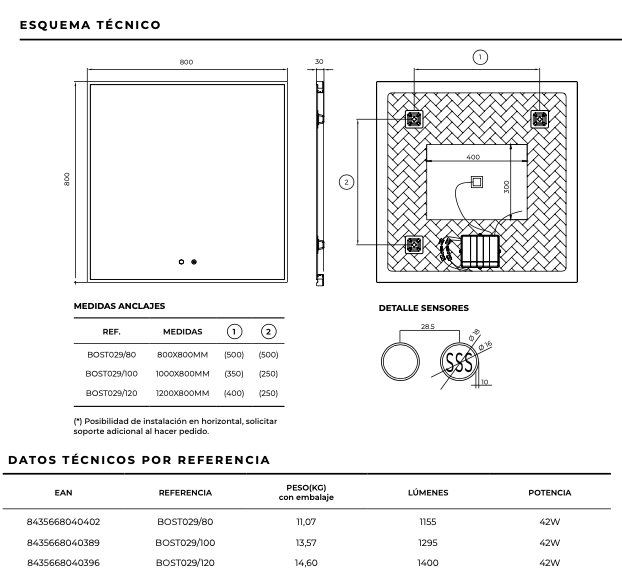 Square bathroom mirror illuminated frame Boston by Ledimex