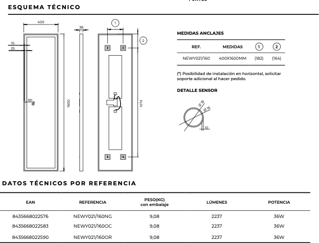 Rectangular bathroom mirror with front light New York by Ledimex