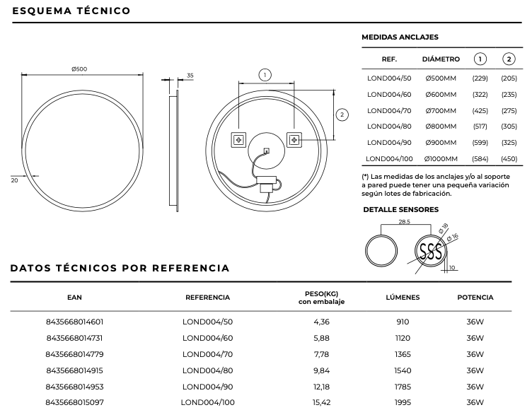 Round bathroom mirror with backlit light and front exit from London by Ledimex