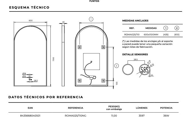 Chapel bathroom mirror with integrated perimeter light in Ledimex's Roma frame