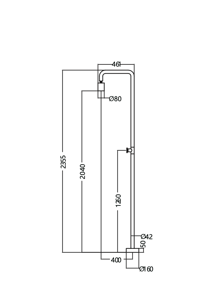 Poolimex S.316 steel Pool series single-fluid outdoor shower
