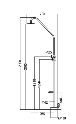 Poolimex Dakota series single-lever outdoor shower with foot bath in matte black S.316 steel.