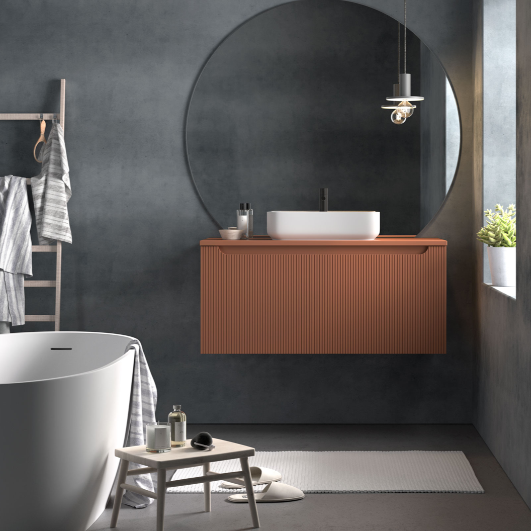 Plain round mirror with a truncated base and no frame by Maderó Atelier