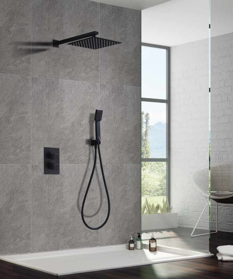 Conjunto ducha empotrado termostático Cies negro mate de Imex