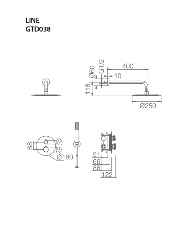 Ensemble de douche thermostatique encastrable chromé Imex Line