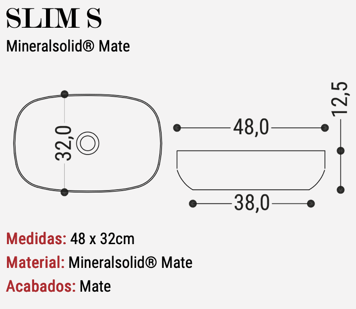 Slim S Matte Countertop Washbasin 48x32cm - Made in Spain | Maderó Atelier