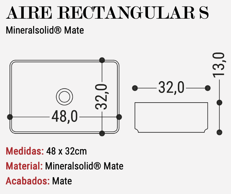 Lavabo rectangulaire à poser Air S 48x32cm Mat - Fabriqué en Espagne | Maderó Atelier