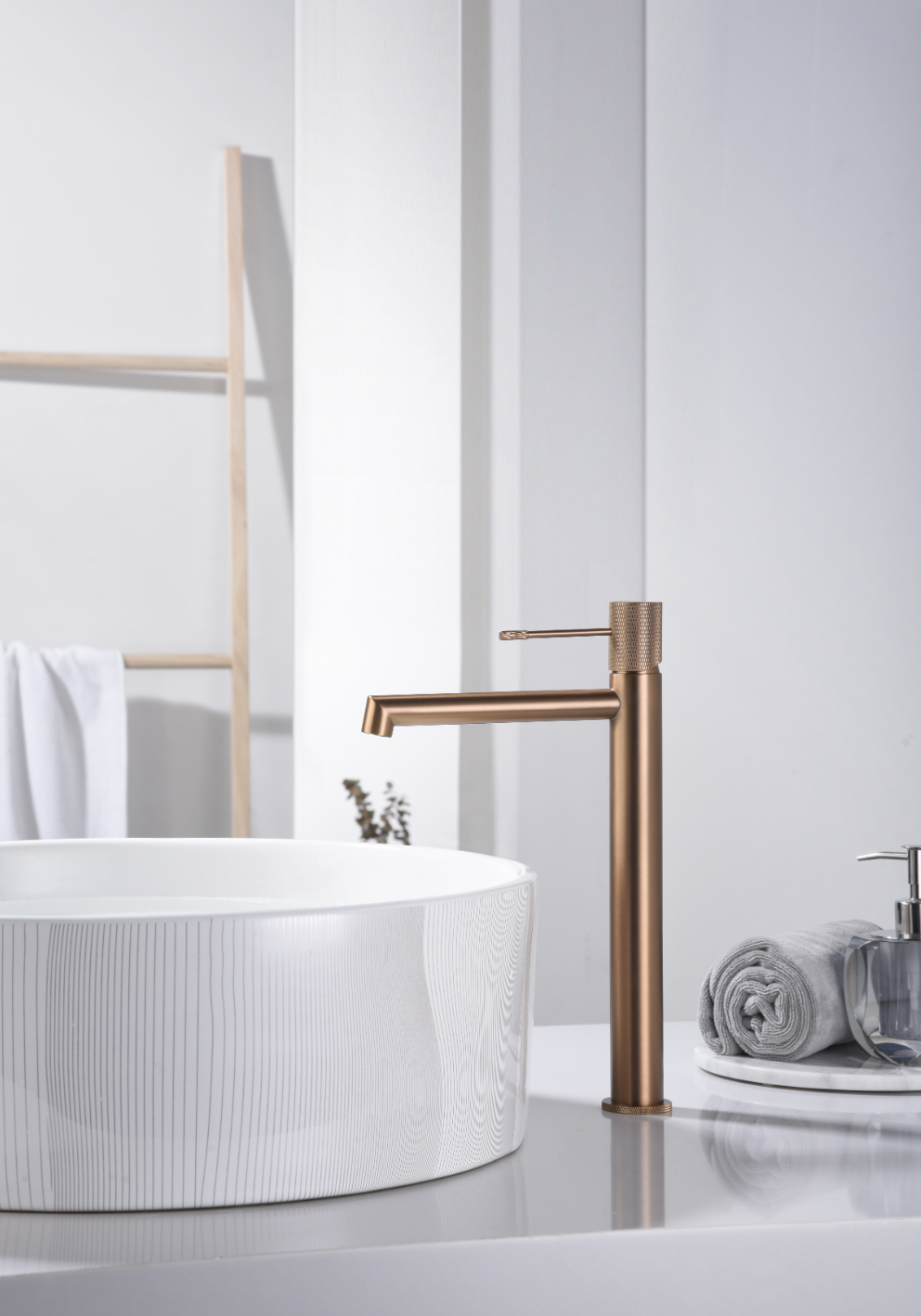 Single-lever basin mixer tap, high line, brushed gold - Imex
