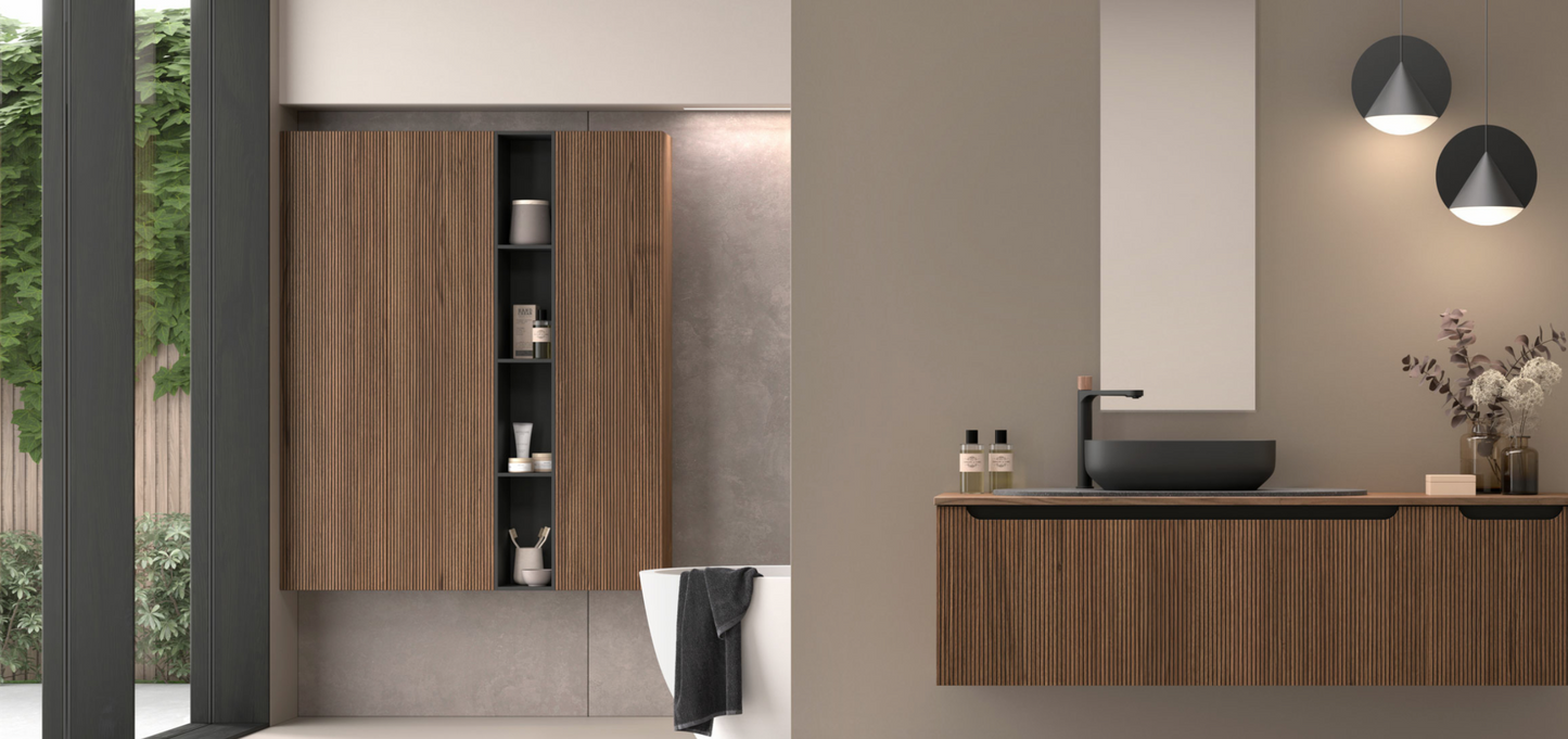 Hanging column with striped door Kimono by Maderó Atelier