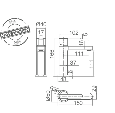 Imex Roma matte black single-lever basin mixer taps