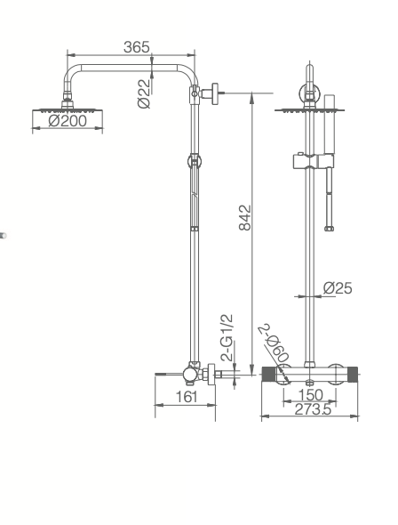 Imex Line matte black single-lever shower bar taps