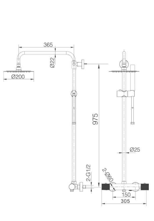 Robinets de barre de baignoire thermostatiques noir mat Imex Line