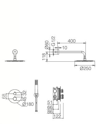 Imex Line brushed gold built-in single-lever shower set