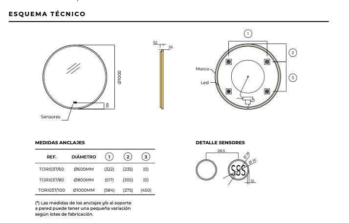 Torino round bathroom mirror with backlit and perimeter light from Ledimex