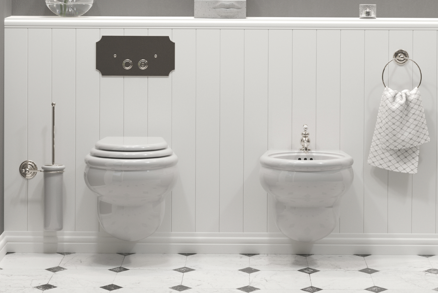 Abattant et couvercle de toilette, série Romantique, par Balneo Toscia, style vintage