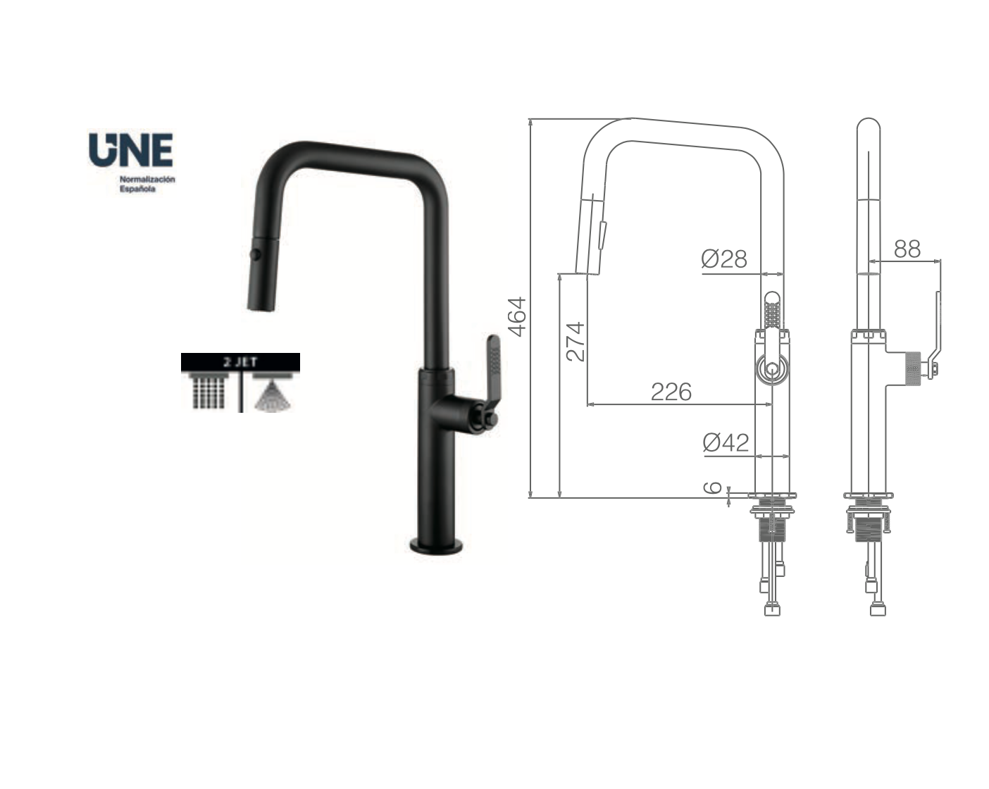 Imex Niza matte black pull-out single-lever kitchen faucet