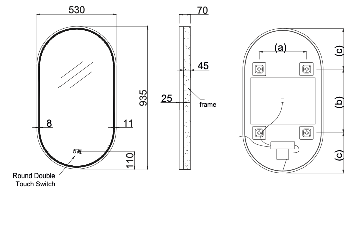 Espejo Elíptico LED con Antivaho – Marco Acrílico y Aluminio Negro Mate | Bari de Ledimex
