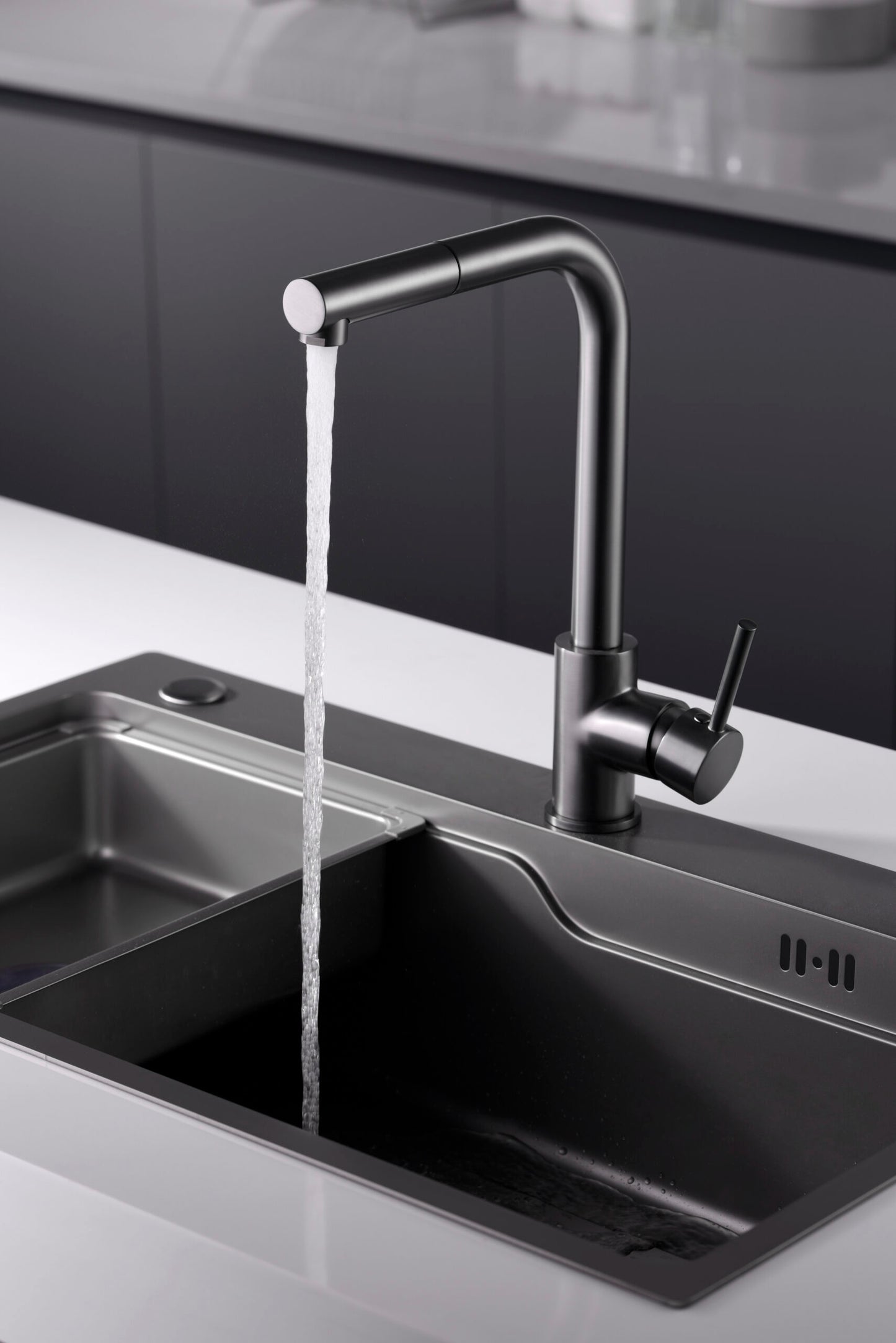 Imex Malta black gun metal pull-out single-lever kitchen faucet