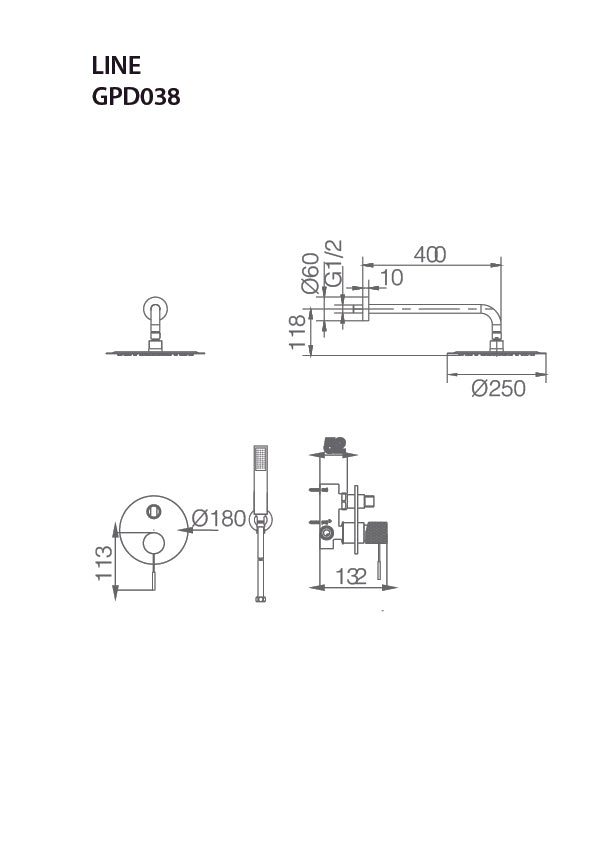 Imex Line brushed rose gold built-in single-lever shower set