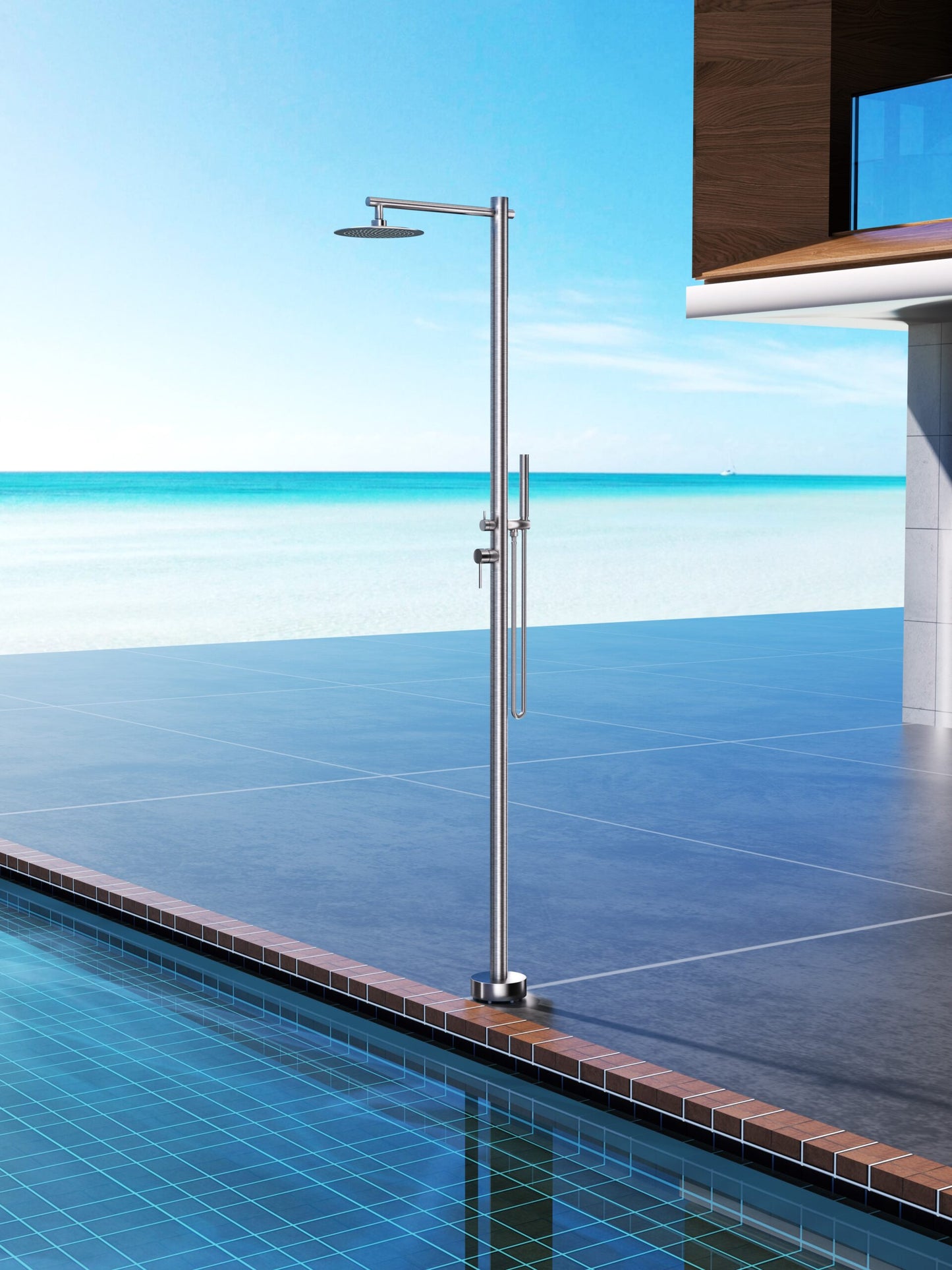Kansas Outdoor Shower 316 Stainless Steel | Hot+Cold Mixer Tap | Poolimex