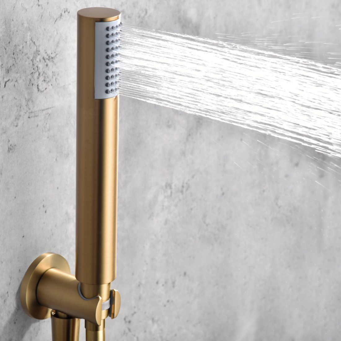 detalles conjunto ducha empotrado termostatico Monza oro cepillado