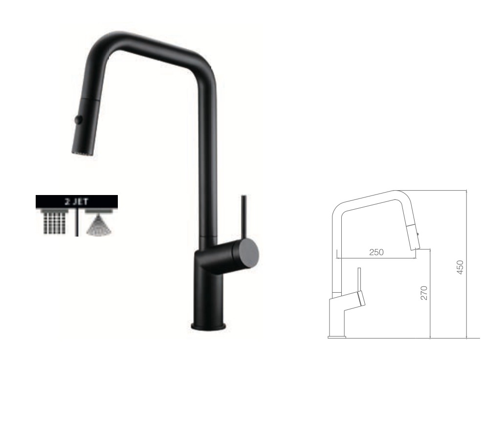 Bonn - Imex Single Lever Pull-Out Kitchen Faucet, Matte Black