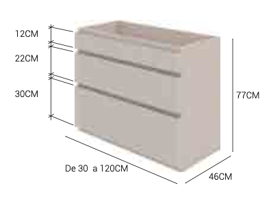medidas mueble auxiliar Leo 3 cajones desiguales