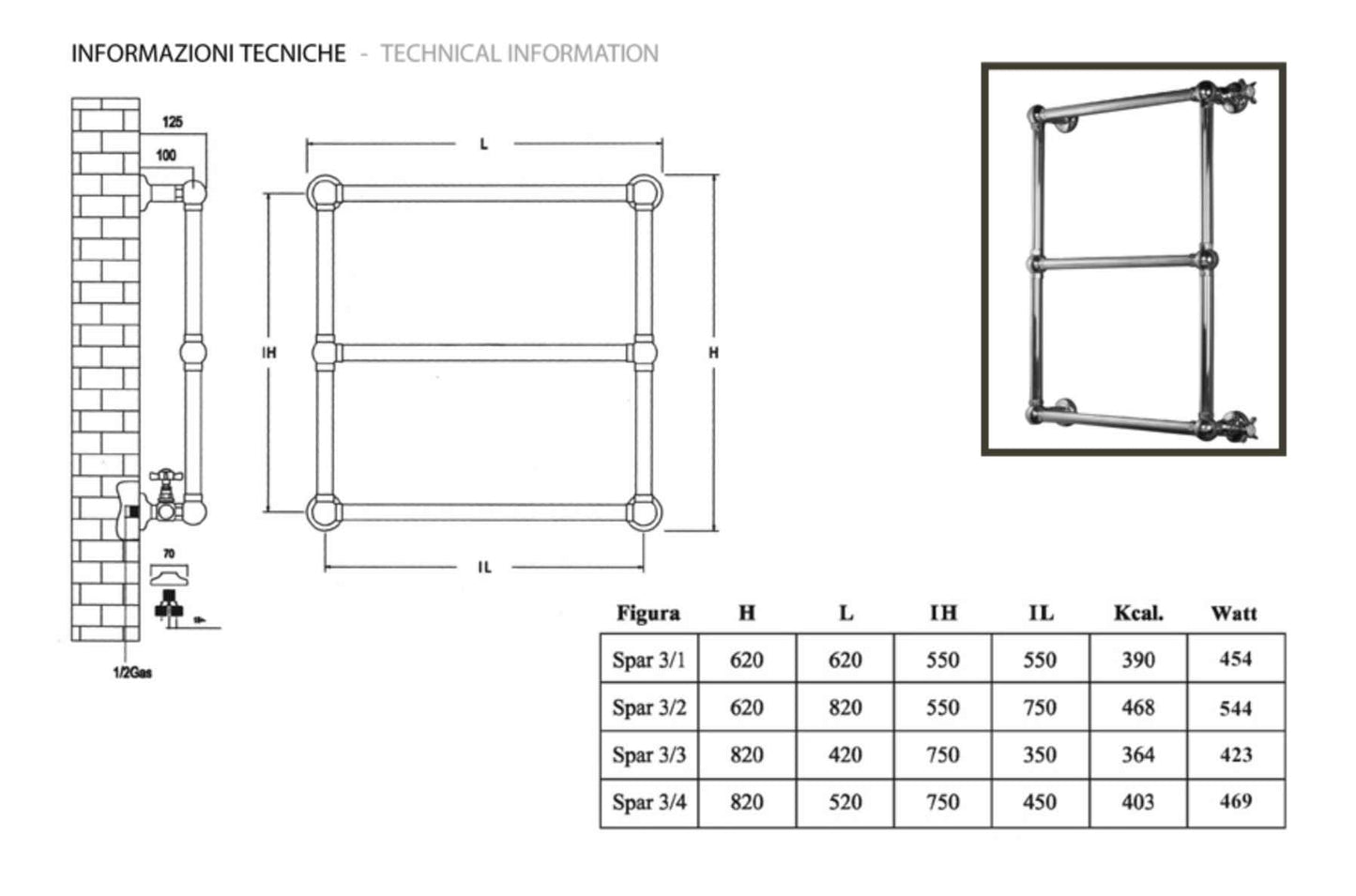 Radiador Secatoallas Vintage 3 Barras Balneo Toscia