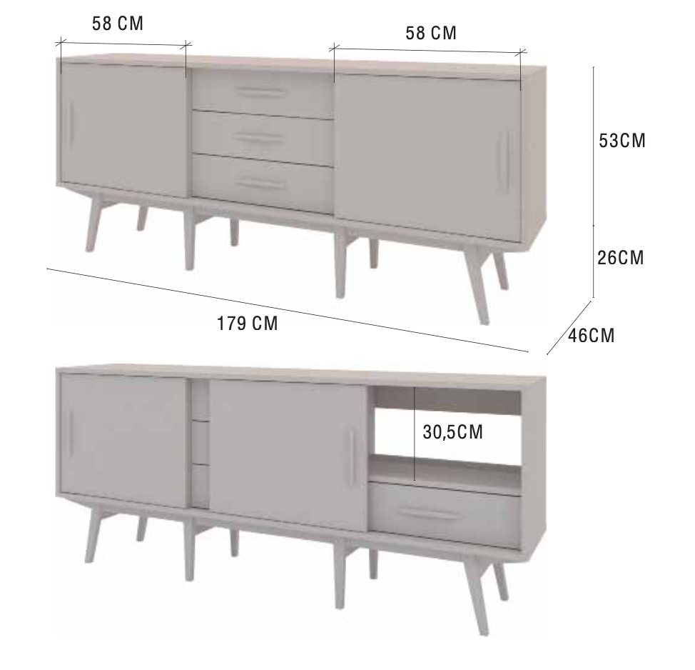 Velvet Bathroom Cabinet 179cm - Sliding Doors + Drawers + 8 Legs | Maderó Atelier