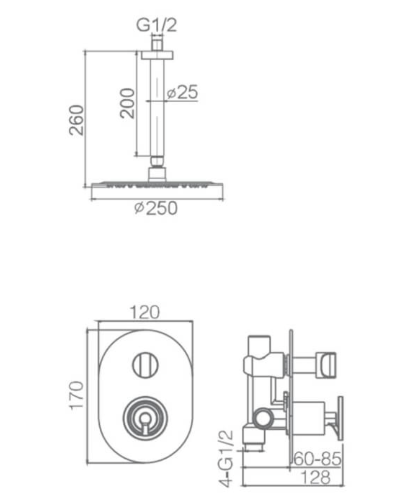 Vesuvio matt black concealed shower mixer