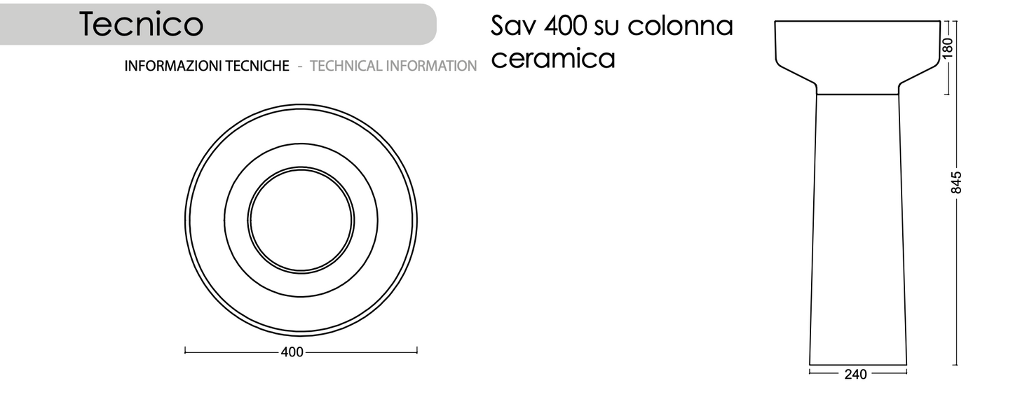 Sav400 Ceramic Round Washbasin 40cm with Optional Pedestal - Balneo Toscia