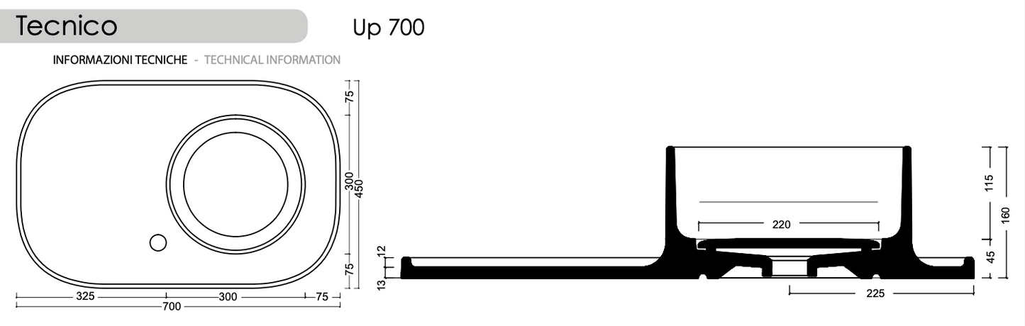 Lavabo Up 700 Cerámica 73cm con Pedestal Metálico Opcional - Balneo Toscia