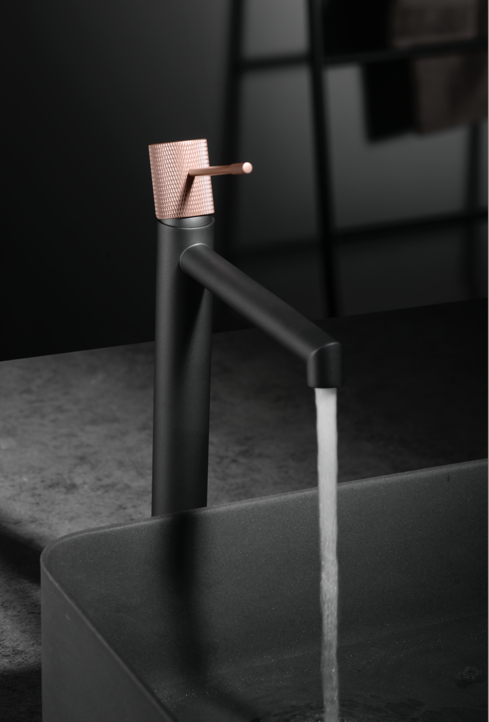 Imex Matte Gray/Champagne Line Tall Basin Mixer Taps