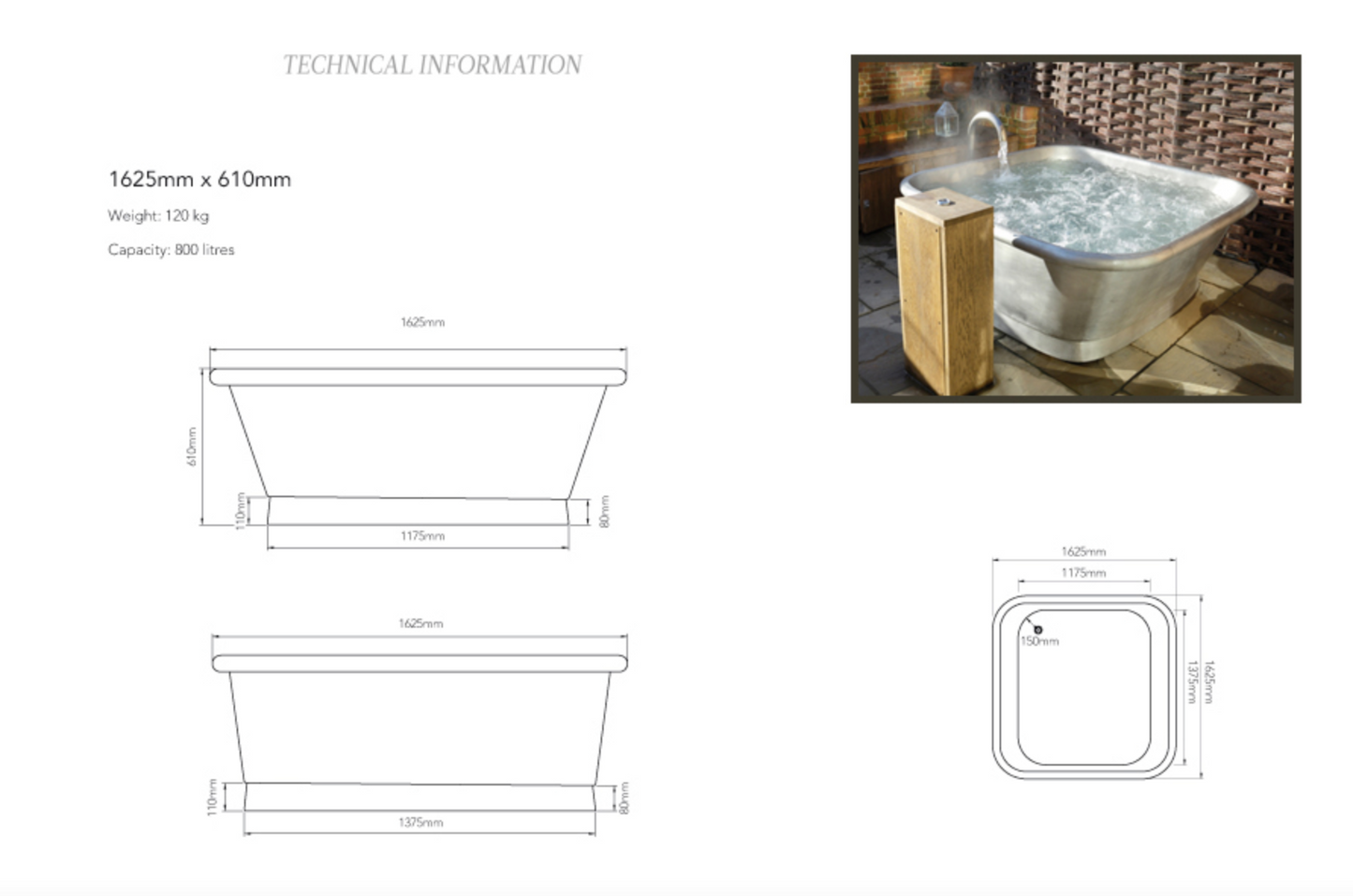 Square Vintage Style Square Copper Bathtub