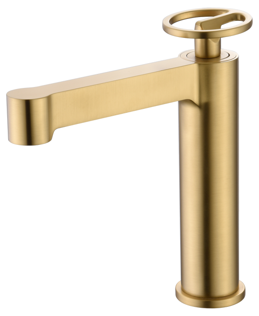 Olimpo high brushed gold washbasin mixer taps by Imex 