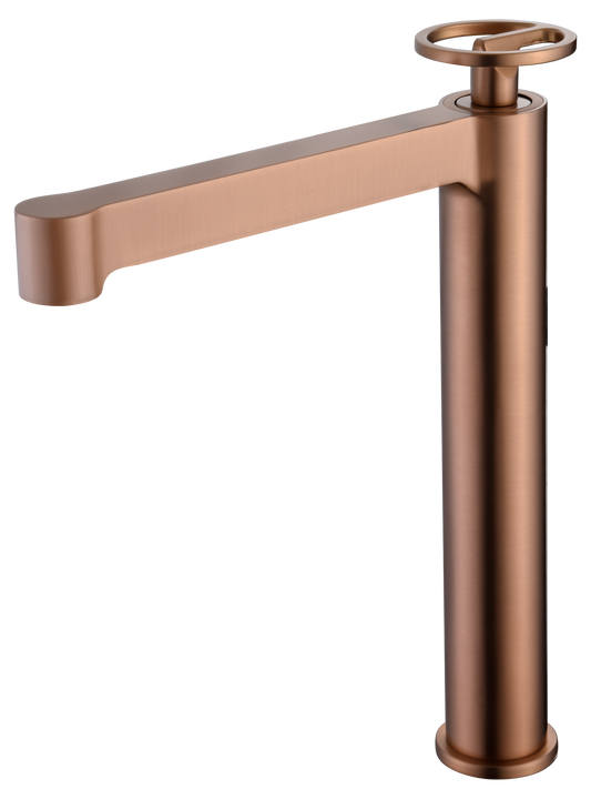 Imex Olimpo brushed rose gold tall basin mixer taps 