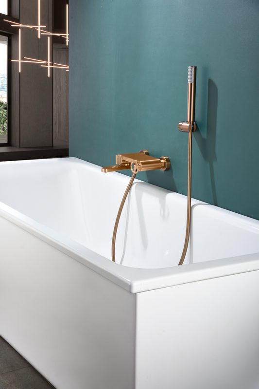 Imex Olimpo brushed rose gold bath and shower taps 