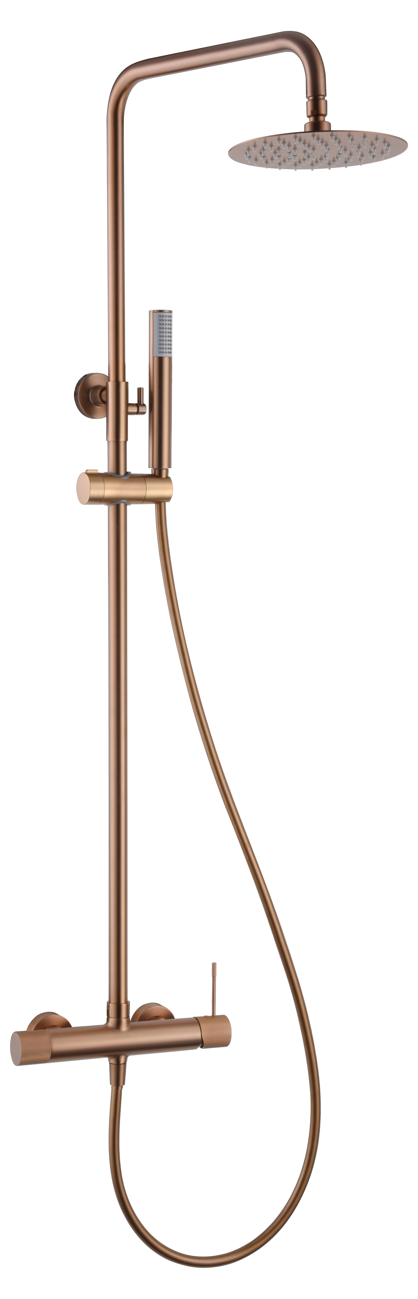 Imex Line brushed rose gold single-lever shower bar taps
