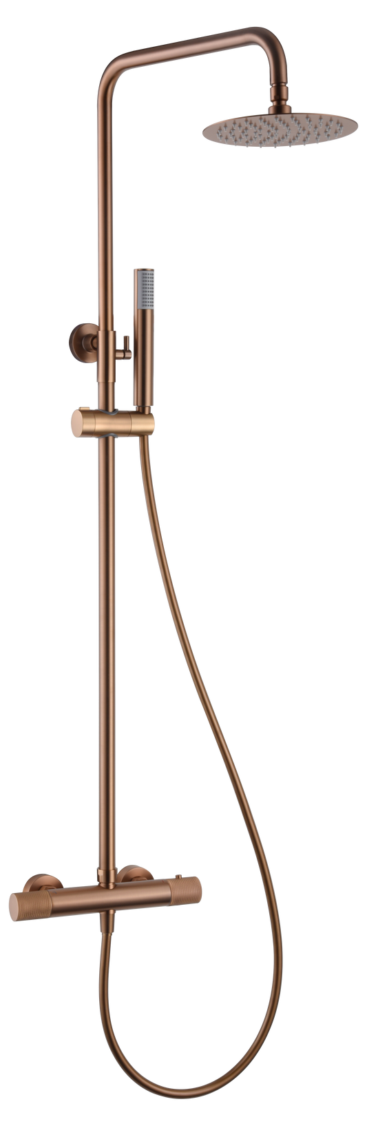Imex Line brushed rose gold thermostatic shower bar taps 