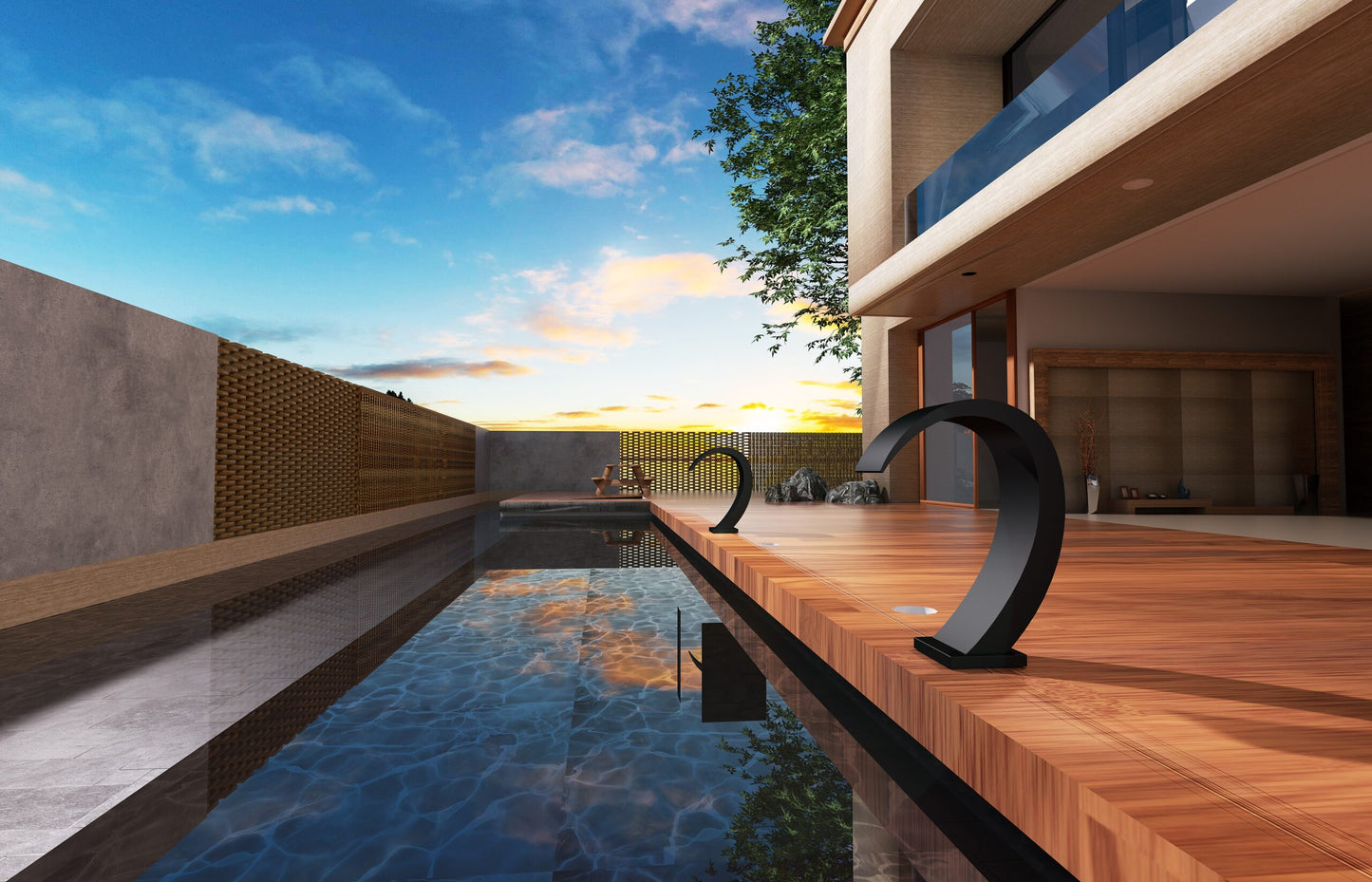 Iguazu Curved Pool Waterfall | Matte Black S.316 Stainless Steel – Poolimex