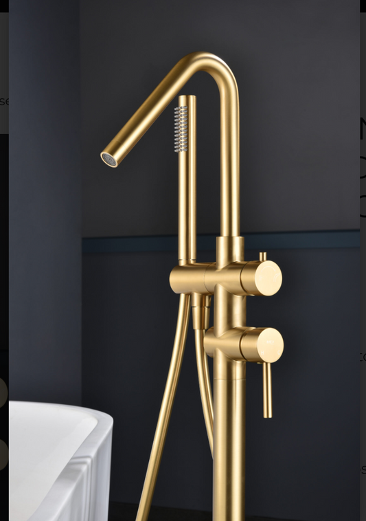 Corcega Brushed Gold freestanding bathtub faucet by Imex