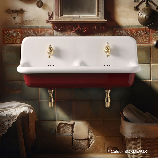 Extra large double bowl ceramic washbasin by Balneo Toscia Vintage style