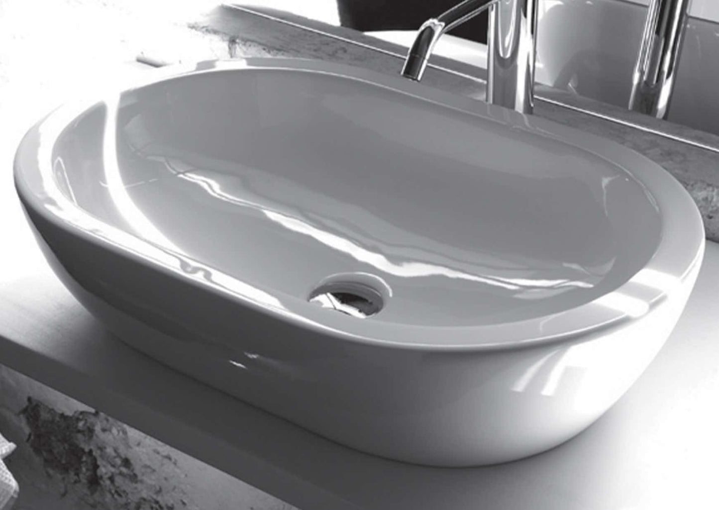 Lavabo Sobreencimera Oval BP030 Cerámica 60cm Altura Media - Balneo Toscia