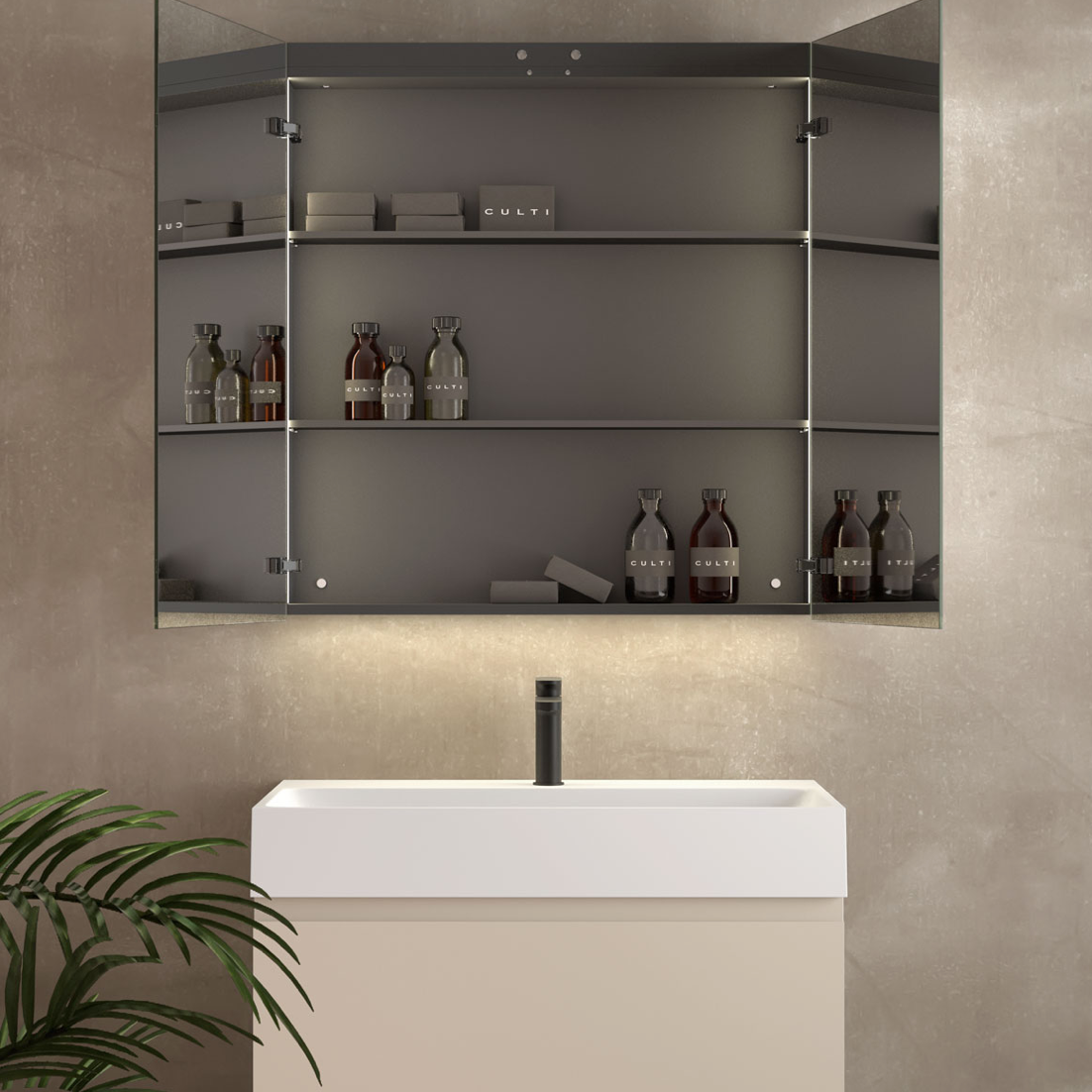 Masai bathroom dressing room with mirror by Maderó Atelier 