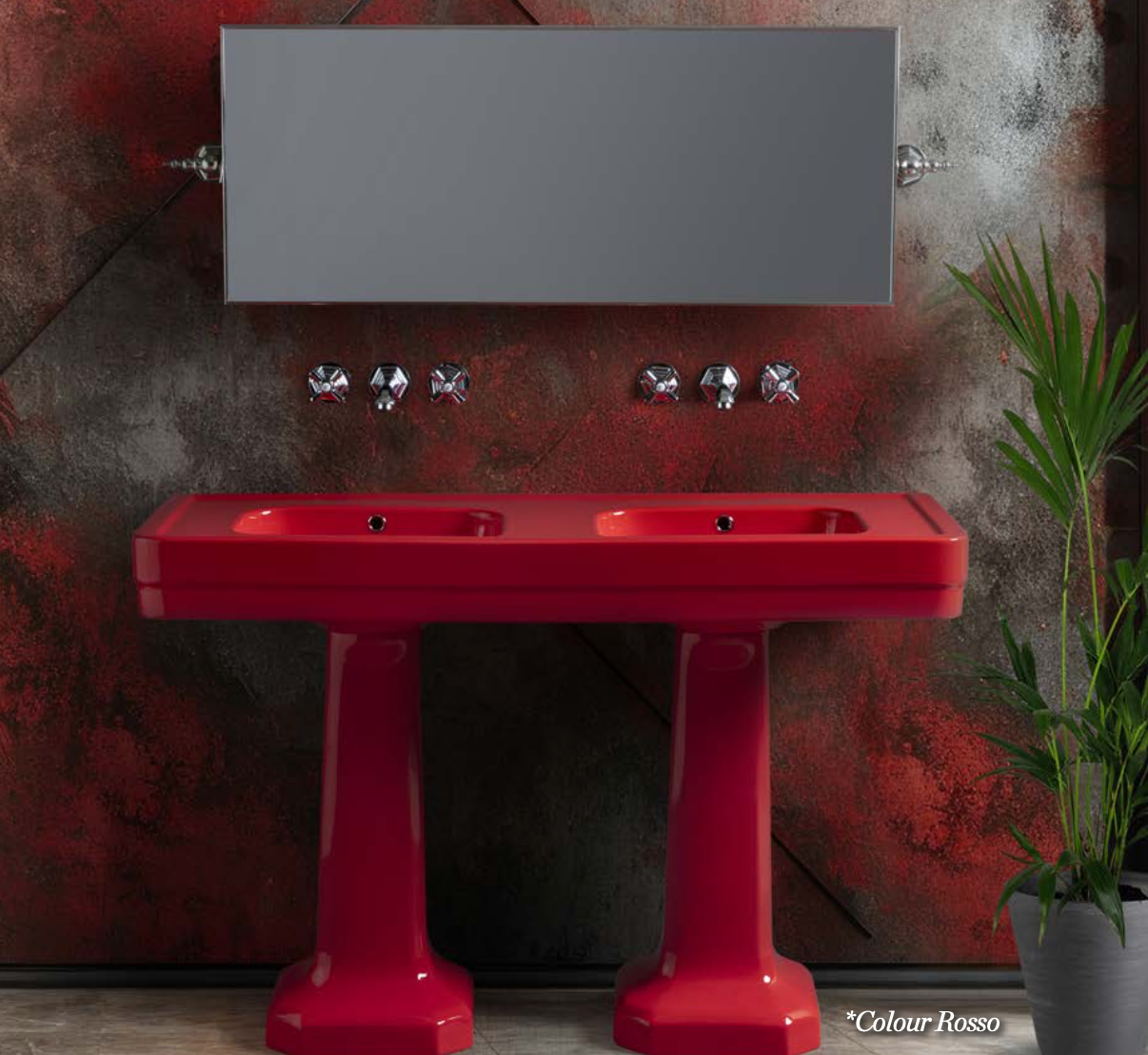 Extra-large ceramic washbasin with double bowl and double pedestal, Provence 900, Classic style by Balneo Toscia