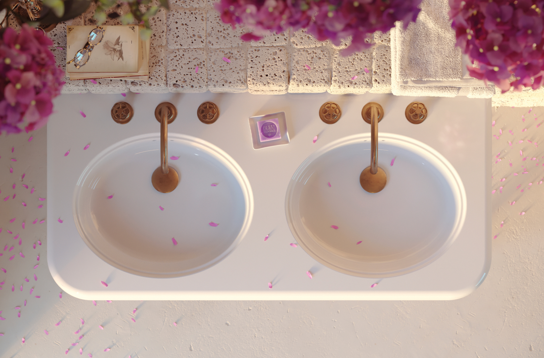 vista plan lavabo doble Romantica estilo vintage