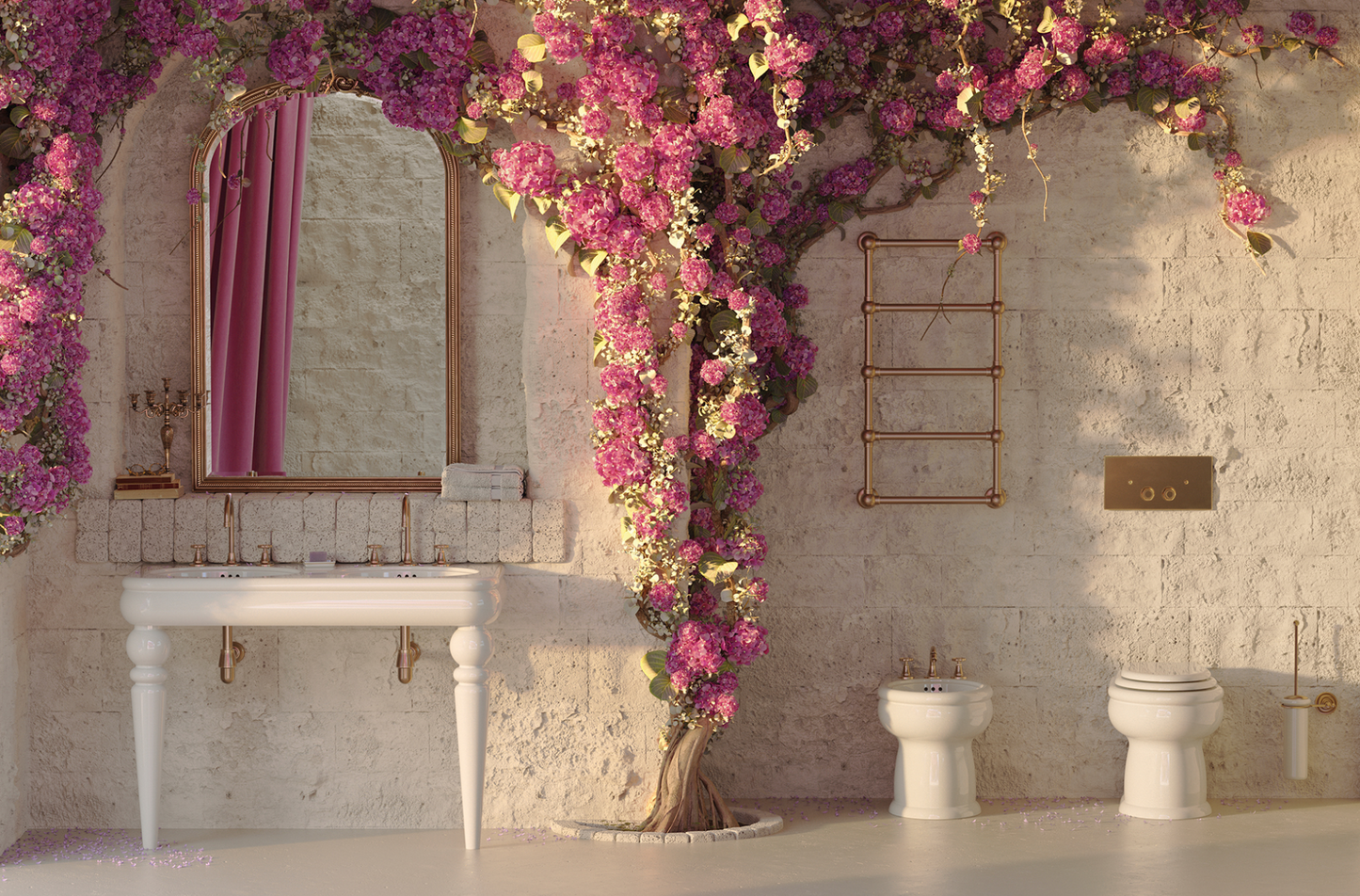 vista ambiente baño con piezas colección Romantica estilo Vintage