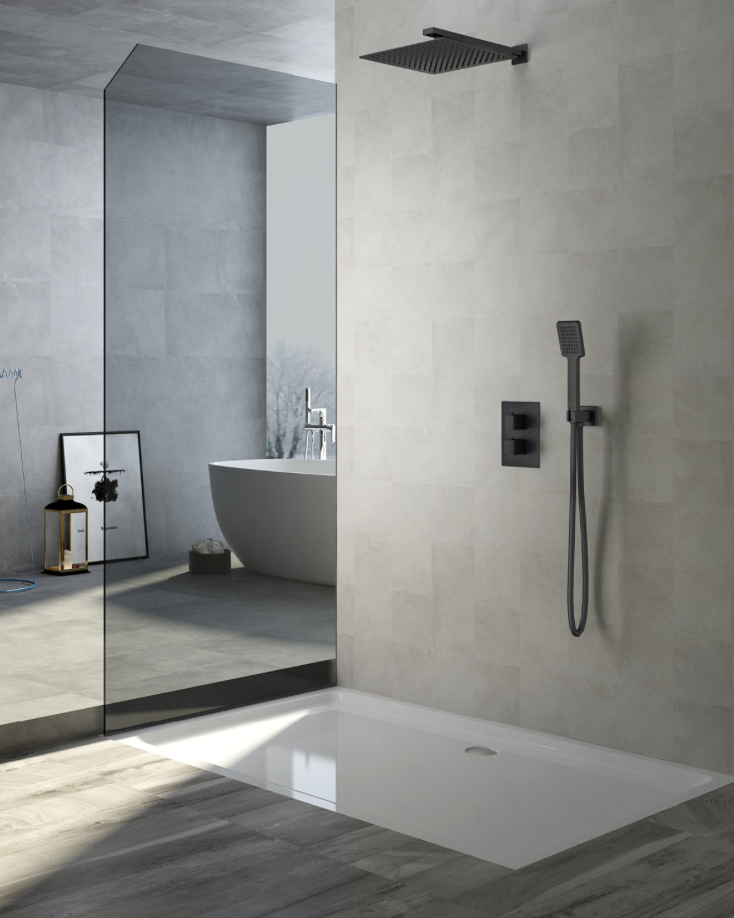 Conjunto ducha empotrado termostático Cies negro mate de Imex